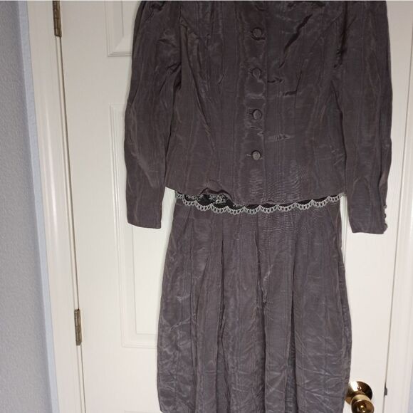 VtgJoEdSophisticates 2Pieces10 StripedGrayR/stones LaceDress& L/SlButton Blazer - Picture 2 of 16